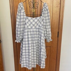 Storia Dusty Blue and White Checkered Casual Dress Size M